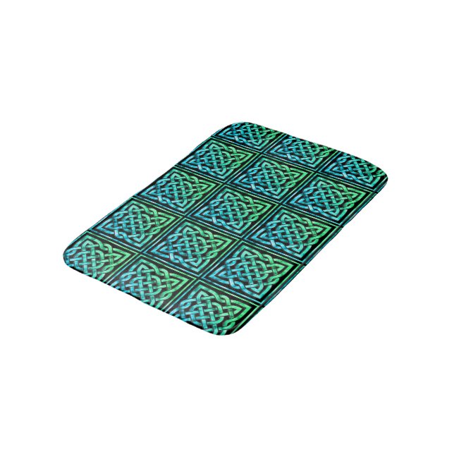 Celtic Knot - Square Blue Green Bath Mat (Angled)