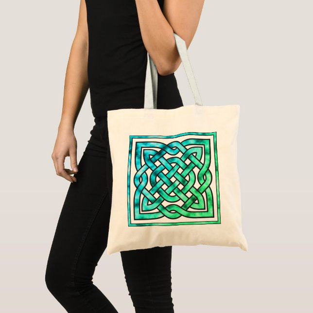 Celtic Knot - Square Blue Green Budget Tote (Front (Product))