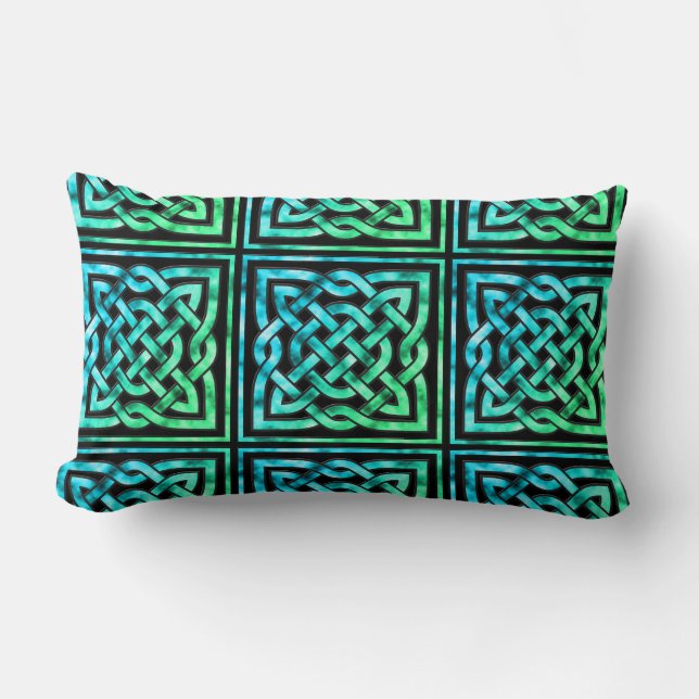 Celtic Knot - Square Blue Green Lumbar Cushion (Front)