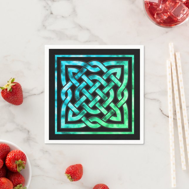 Celtic Knot - Square Blue Green Paper Napkins (Insitu)