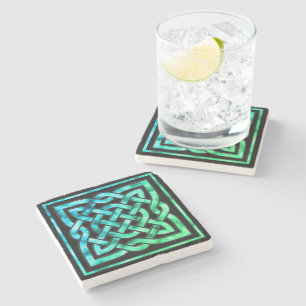 Celtic Knot - Square Blue Green Stone Coaster