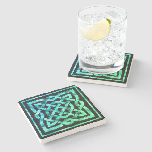 Celtic Knot - Square Blue Green Stone Coaster (Side)