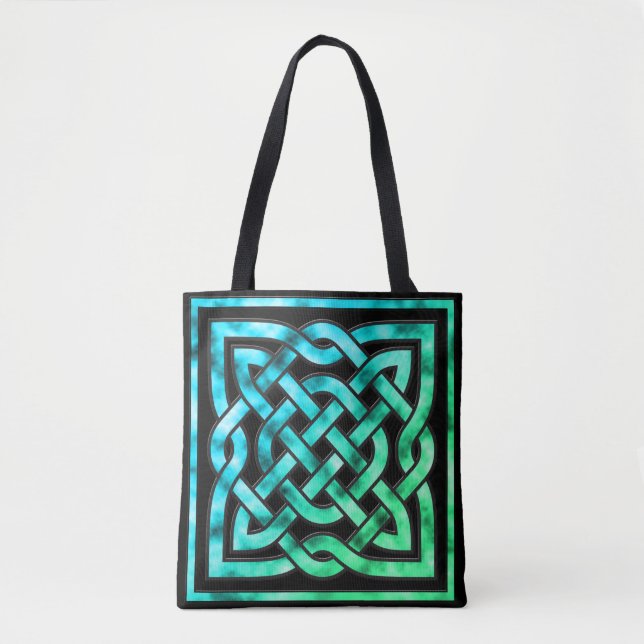 Celtic Knot - Square Border Blue Green Tote Bag (Front)