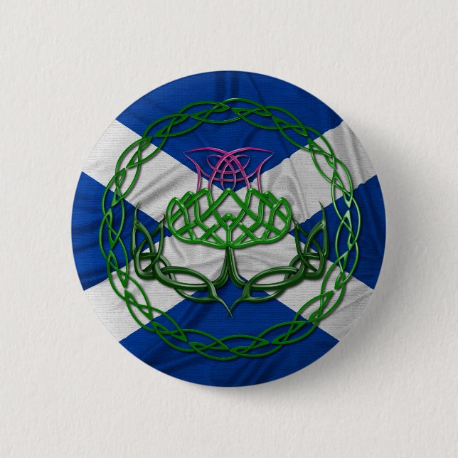 Celtic Knot Thistle And Flag 6 Cm Round Badge (Front)