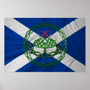 Celtic Knot Thistle And Flag Poster