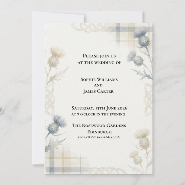 Celtic Knot Thistle Scottish Wedding Invitation (Front)