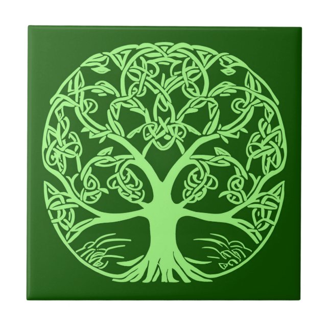 Celtic Knot Tree of Life Emerald Green  Tile (Front)
