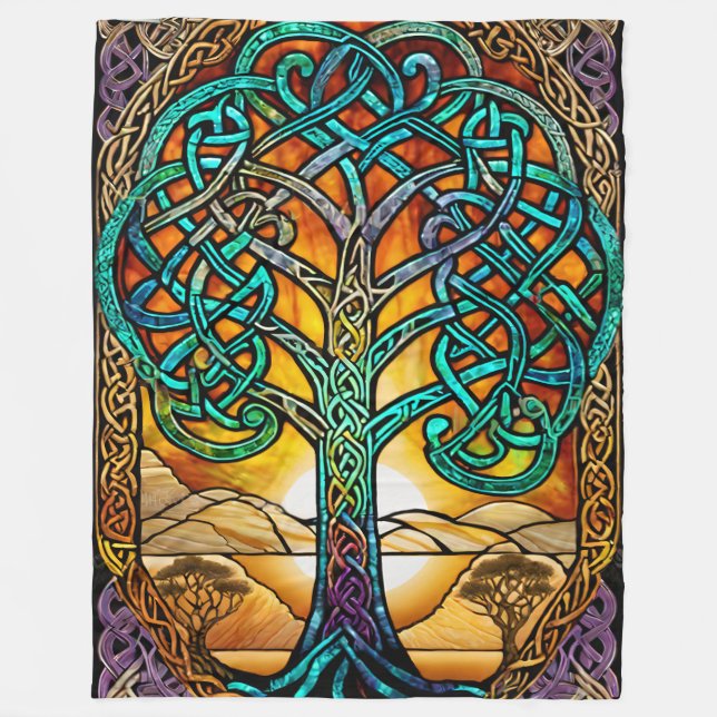 Celtic Knot Tree of Life Sunset Fleece Blanket (Front)