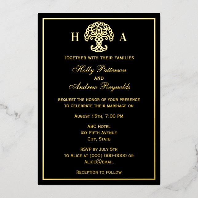 Celtic Knot Tree of Life Wedding Foil Invitation (Front)