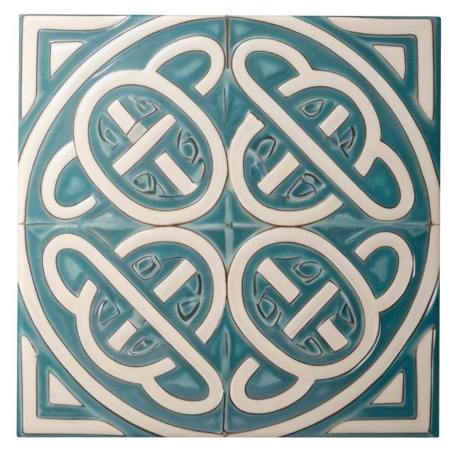Celtic Knot Turquoise and White Celtic Tile (Front)