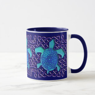 Celtic Knot Turtle (Blue) Mugs