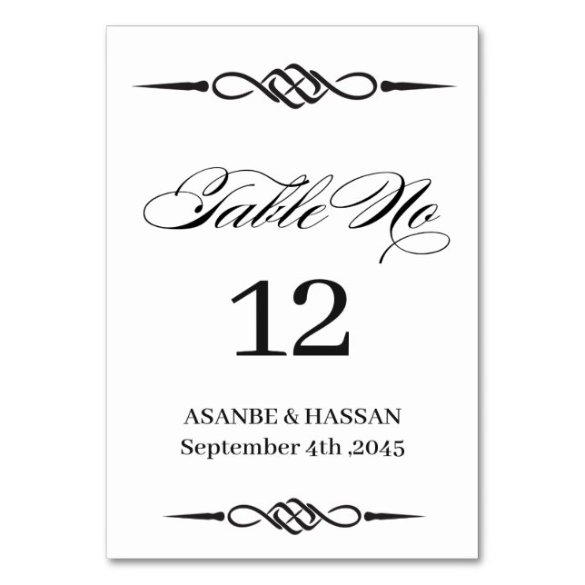 Celtic Knot Wedding Table Number Card (Front)