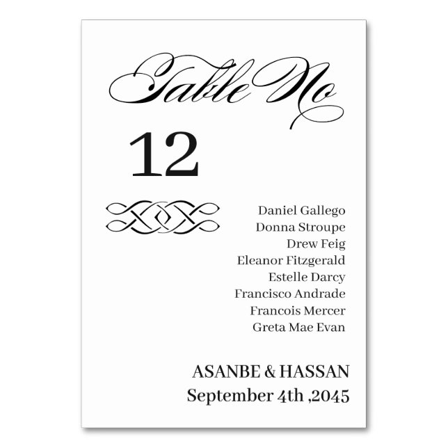 Celtic Knot Wedding Table Number Card Guest Name (Front)