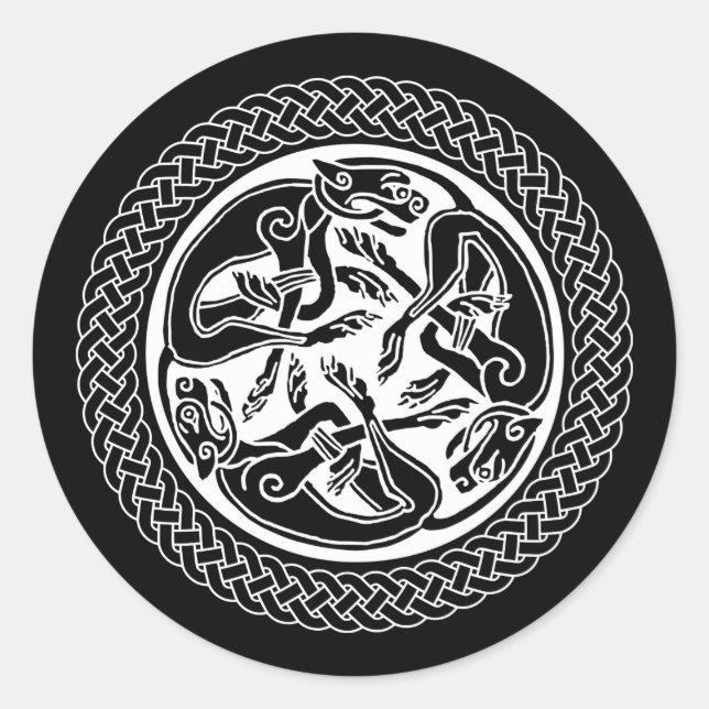 Celtic Knot with Hounds Classic Round Sticker (Front)