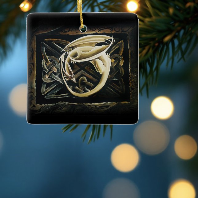Celtic Knot Work Cream Dragon Ceramic Ornament (Creator Uploaded)