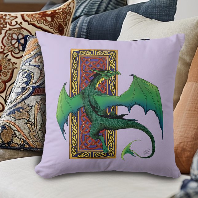Celtic knot Work Green Dragon Purple Cushion (Creator Uploaded)