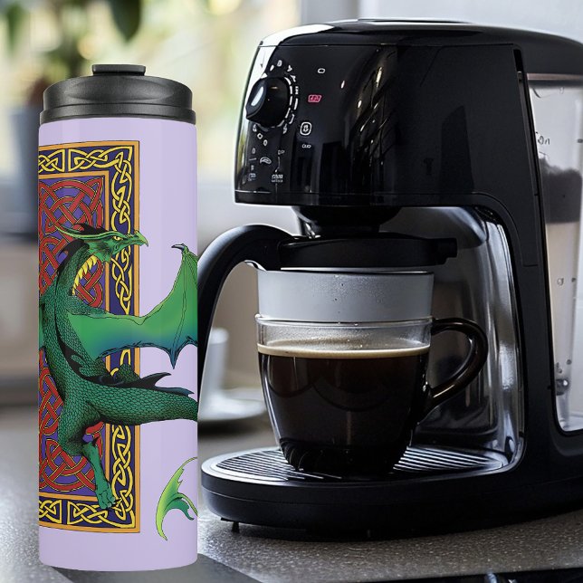 Celtic Knot Work Green Dragon Purple Thermal Tumbler (Creator Uploaded)