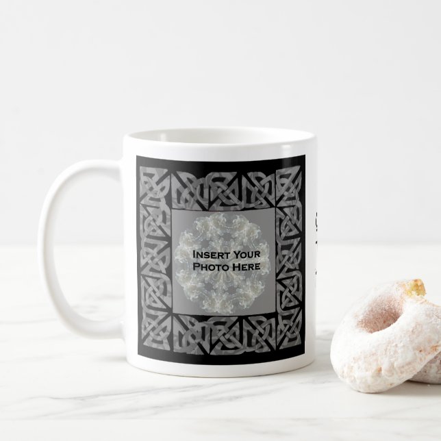 Celtic Knots Silver Design Personalised Photo  Coffee Mug (With Donut)