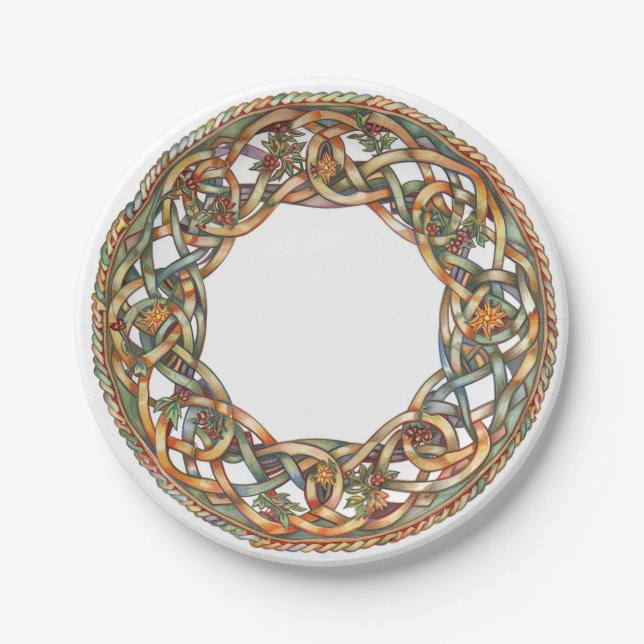 Celtic Knotwork and Sun Symbols Litha Paper Plate (Front)