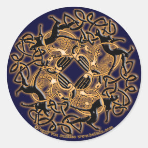 Celtic Knotwork Cat Stickers, Blue Classic Round Sticker