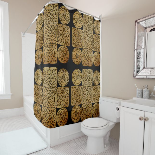 Celtic Knotwork Cross Shower Curtain (In Situ)