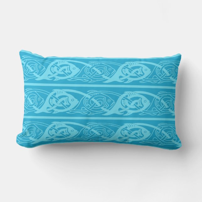 Celtic Knotwork Fish in Blue Lumbar Cushion (Front)