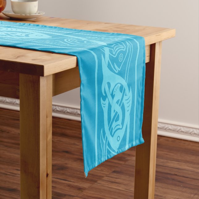 Celtic Knotwork Fish in Blue  Table Runner (In Situ)