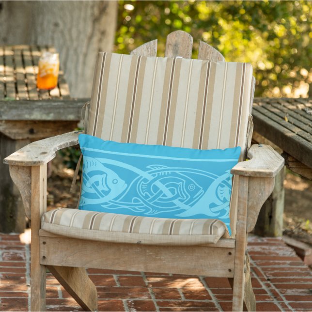 Celtic Knotwork Fish in Blue Throw Pillow (Chair)