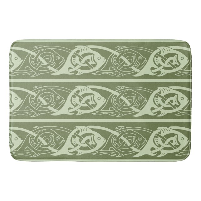 Celtic Knotwork Fish in Green Bath Mat (Front)