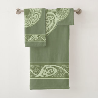 Celtic Knotwork Fish in Green Bath Towel Set