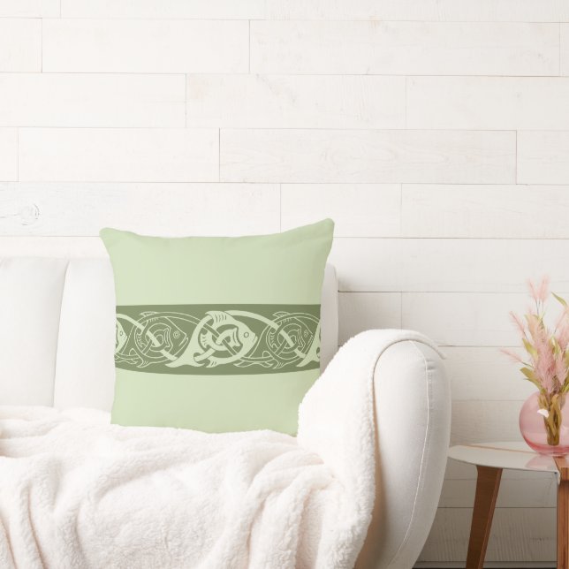 Celtic Knotwork Fish in Green Cushion (Couch)