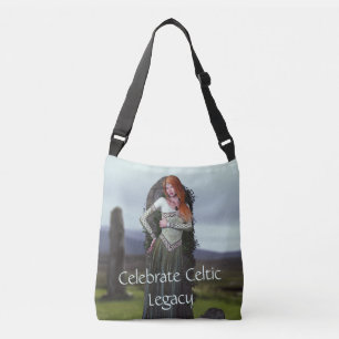 Celtic Lady Posing in Front of Ancient Stones Crossbody Bag