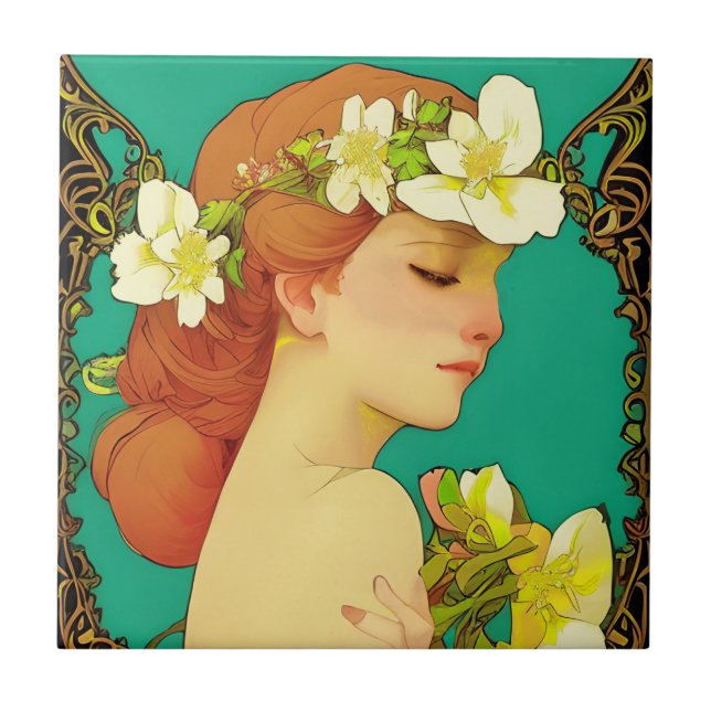 Celtic Lady with Flowers in her Hair Tile (Front)