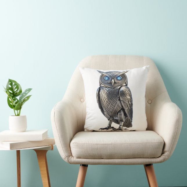 Celtic Mechanical Owl Silver Steampunk Cushion (Chair)