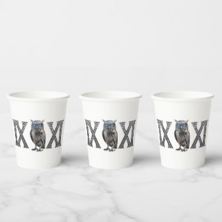 Celtic Mechanical Owl Silver Steampunk Paper Cups