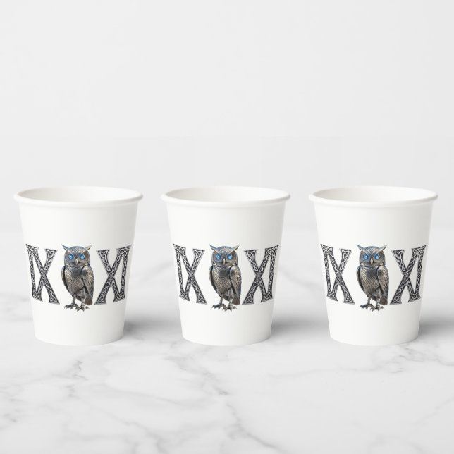Celtic Mechanical Owl Silver Steampunk Paper Cups (Multi)