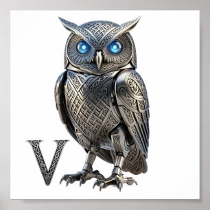 Celtic Mechanical Owl Silver Steampunk Poster