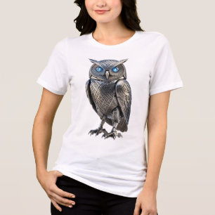 Celtic Mechanical Owl Silver Steampunk Tri-Blend Shirt