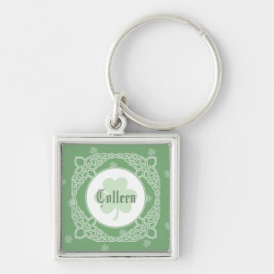 Celtic Mist Square Name Keychain - Green