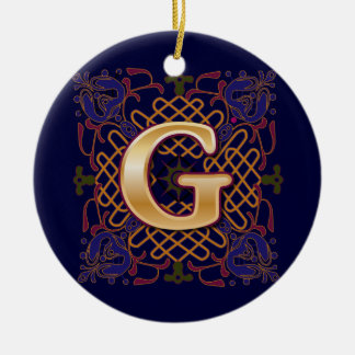 Celtic Monogram Letter G Ceramic Tree Decoration