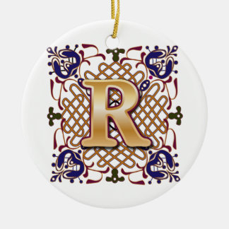 Celtic Monogram Letter R Ceramic Tree Decoration