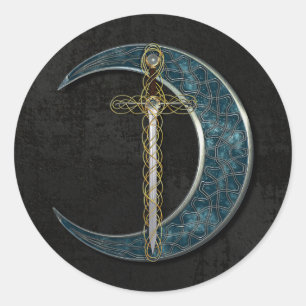 Celtic Moon And Sword Classic Round Sticker