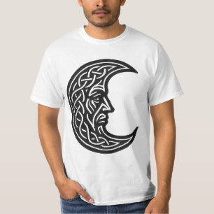 Celtic Moon‑Face Knotwork – Monochrome Ink Emblem T-Shirt