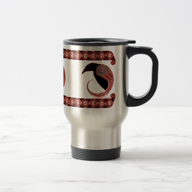 Celtic Mugs, Morrigan Raven Design Travel Mug (Right)