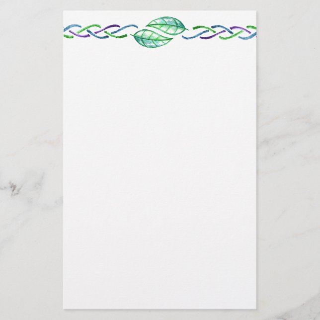 Celtic Multicolor Leaf Border Desgin Stationery (Front)