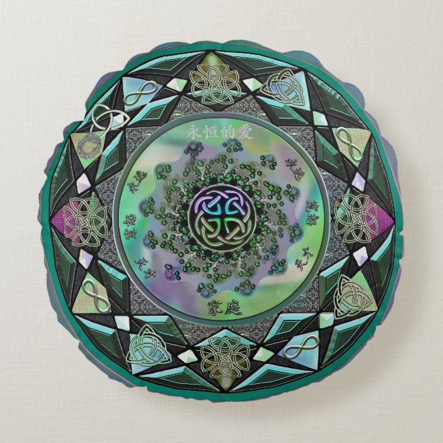 Celtic Mystical Mandala Round Throw Pillow (Front)