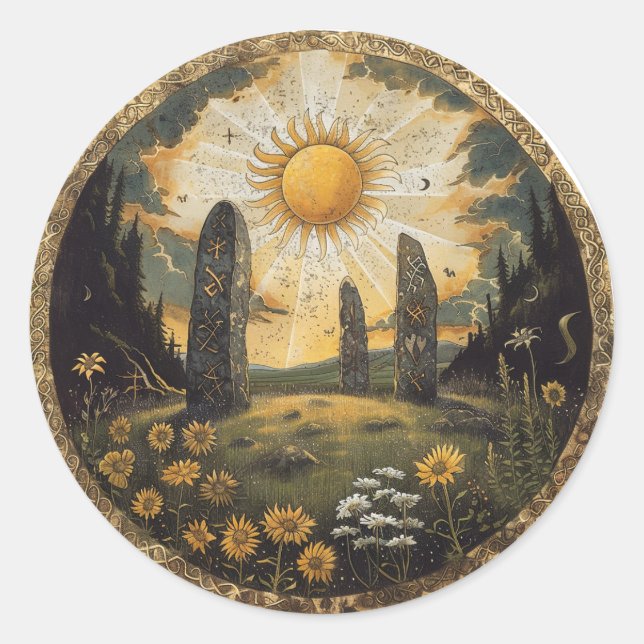 Celtic Mythology and Sun Symbols Litha Classic Round Sticker (Front)