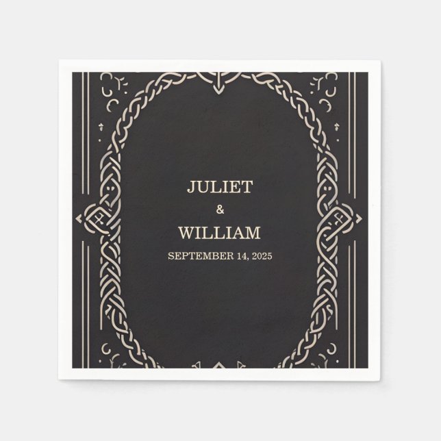 Celtic Nordic Mediaeval Scroll Viking Wedding  Napkin (Front)