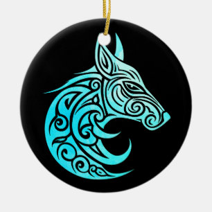 Celtic Nordic Winter Fox Ceramic Tree Decoration