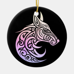 Celtic Nordic Winter Fox Ceramic Tree Decoration